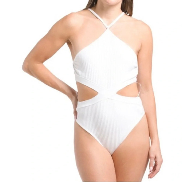 NEW! Zara White Cut Out Halter Ribbed Bodysuit - Picture 3 of 8